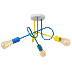 Luminosa Oxford Multi Arm Semi Flush Ceiling Light White, Yellow, Turquoise, Blue 50cm