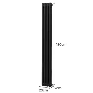 Traditional 2 Column Radiator - 1800 x 202 mm - Black