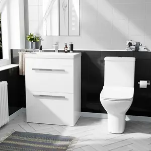 Nes Home 600mm Floorstanding 2 Drawer Vanity Basin Unit & Rimless Close Coupled Toilet White