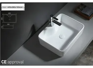 Bathroom Countertop Basin Sink 490mm White Ceramic Rectangle Cloakroom Sit On UP