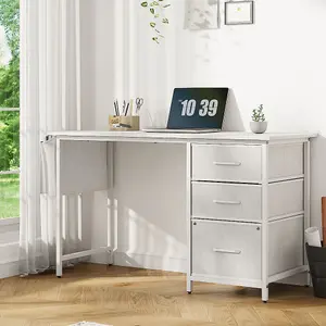 Freestanding Computer Desk with 3 Fabric Drawers and Storage Bag in White