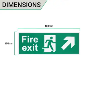 EAI - Fire Exit Sign Arrow Man Up RIGHT 400x150mm Self Adh Semi Rigid PVC