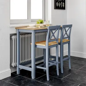 Dining Table and Chairs Set of 3 Grey Rustic Wooden Bar Table and 2 Stools Dining Set