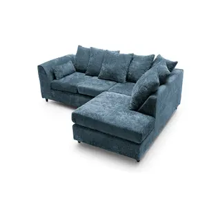 Harriet Crushed Chenille Right Facing Corner Sofa in  Dark Blue