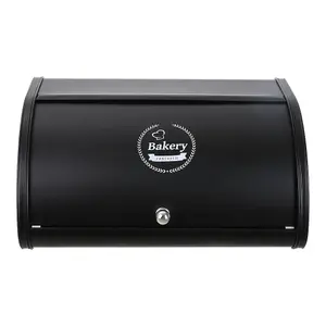 Black Metal Roll Top Bread Container Storage Box for Kitchen