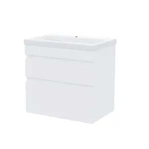 Nes Home White 600mm PVC 2 Drawer Wall Hung Vanity Cabinet and Basin Sink Unit