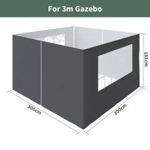 SunDaze Pop Up Gazebo Side Panels 3x3m 4 Piece Replacement Exchangeable Wall Panels with zipper and Window Anthracite