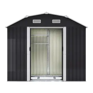 Large Charcoal Black Galvanized Steel Acrylic Storage Shed Slope Roof Double Door