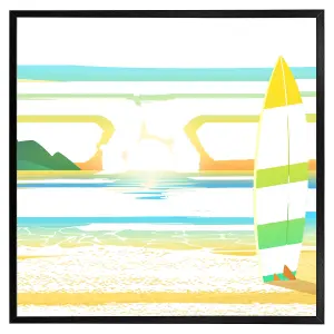 Surf board on beach (Picutre Frame) / 20x20" / White