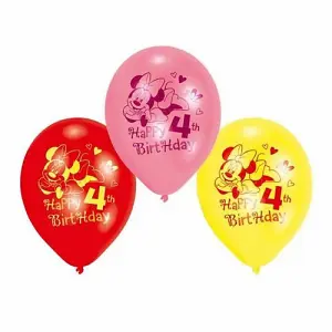 Disney Latex Minnie Mouse 4th Birthday Balloons (Pack of 6) Multicoloured (One Size)