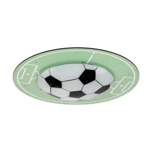 Flush Ceiling Light Green White Shade Design "Soccer" Satin Glass Bulb E27 1x60W