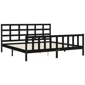 Berkfield Bed Frame with Headboard Black 200x200 cm Solid Wood