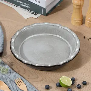 LOVECASA Series, 1455ml Large Capacity Round Stoneware Baking Dish Grey