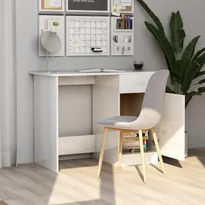 Berkfield Desk High Gloss White 100x50x76 cm Engineered Wood