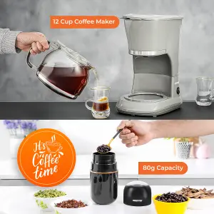 Geepas Coffee Machine & Coffee Grinder Combo Set Grey & Black