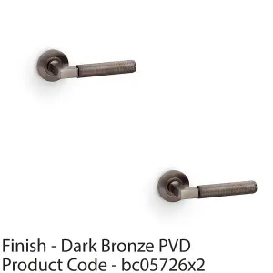 2 PACK - SOLID BRASS Knurled Door Handle Set - Dark Bronze Angled Lever on Round Rose