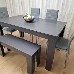 Dining Table and 4 Chairs With Bench Black Dark Grey 4 Grey Leather Chairs Wood Dining Set Furniture