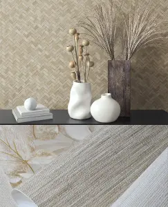 Galerie Eden Collection Beige Rattan Chevron Effect Wallpaper Roll