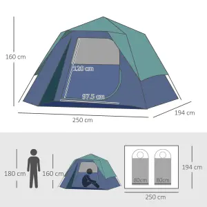 Outsunny Family Pop-Up Camping Tent W/ Removable Waterproof Rainfly, Storage Bag