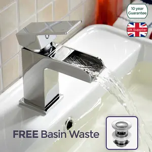 Nes Home Origin Waterfall Bathroom Basin Mixer Tap & Waste Chrome