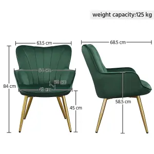 Yaheetech Green Upholstered Velvet Armchair with Wing Side