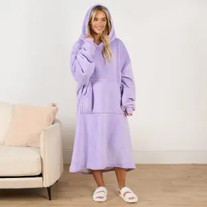 Sienna Long Hoodie Blanket Soft Sherpa Fleece Oversized Sweatshirt - Lilac