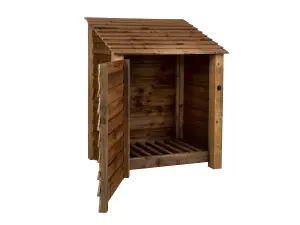 Wooden log store with door W-99cm, H-126cm, D-88cm - brown finish