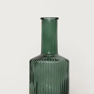 Melody Maison Dark Green Ribbed Glass Bottle Vase - 20cm