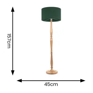 ValueLights Victoria Traditional Light Wood Candlestick Floor Lamp with Forest Green Drum Shade - LED Bulb Included