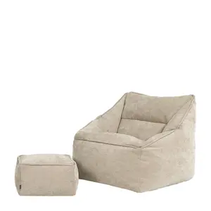 icon Natalia Chenille Armchair Bean Bag and Footstool Set Natural Giant Bean Bag Chair