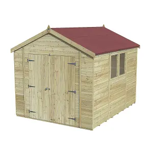 Forest Garden Timberdale 10x8 ft Apex Wooden 2 door Shed with floor (Base included) - Assembly service included