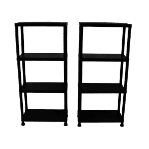 2x Oypla 4 Tier Black Plastic Heavy Duty Shelving Racking Storage Unit