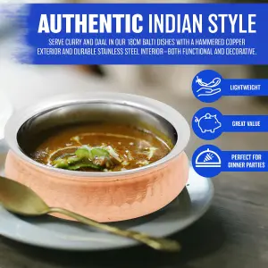 18cm Copper Stainless Steel Handi Serving Dish Authentic Indian Wok Curry Balti