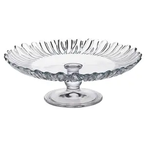 68mm Ribbed Large Glass Footed Cake Dessert Pastry Stand Plate Party Display