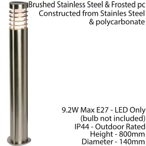 2 PACK Outdoor Garden Bollard Light Brushed Steel 9.2W Path LED Lamp Post IP44