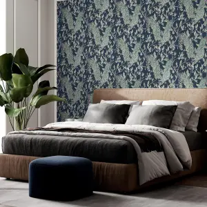 Keeka Peacock Bird Themed Vintage Wallpaper Navy Blue World of Wallpaper 946100