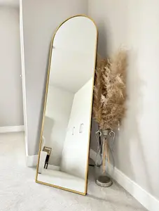 Gold Arched Metal Frame Mirror Wall & Floor Standing - 145 x 45cm