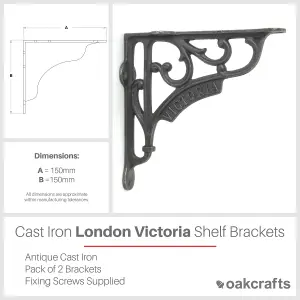 Oakcrafts - Pair of Antique Cast Iron London Victoria Shelf Brackets - 150mm x 150mm