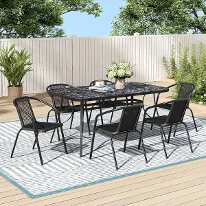 Rectangle Marbling Table Toughened Glass Patio Table with Umbrella Hole Garden Backyard 150 x 90cm