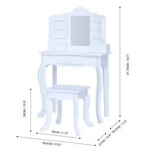 Teamson Kids Dressing Table, Play Vanity Set with Mirror & Stool - White