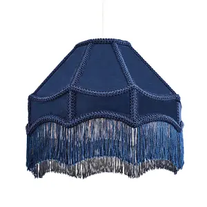 Traditional Victorian Empire Lampshade in Midnight Blue Velvet with Tassels