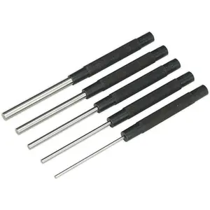 5 Piece Long Pattern Parallel Pin Punch Set - 200mm Length - Hardened & Treated