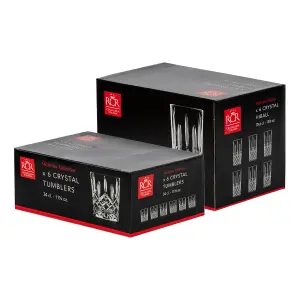 RCR Crystal - Orchestra Cut Glass Whiskey Tumblers and Highball Cocktail Glasses - 340ml, 396ml - 12pc Set