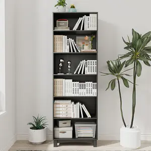 URBNLIVING 180cm Height Black 6 Tier Wide Wooden Bookcase Shelf Storage Display Shelving Unit