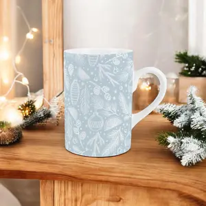 Purely Home Blue Christmas Mug - Festive Foliage Gift/Present Ceramic Mug for Xmas