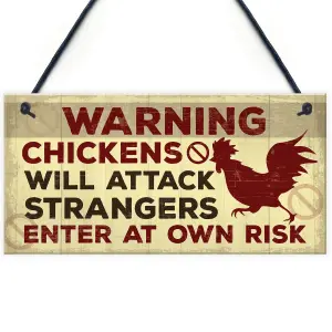 Red Ocean Funny Chicken Hen Plaque Novelty Warning Hanging Sign For Chicken Coop Outdoor Gate Garden Decor Sign