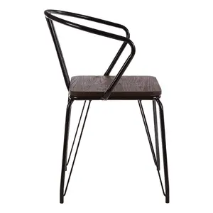 Interiors by Premier Sturdy Black Metal and Elm Wood Arm Chair, Accent Dining Arm Chair, Wooden Chair for Home, Office, Lounge