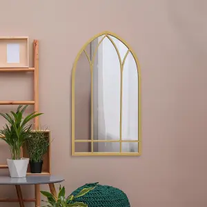 MirrorOutlet Window Arcus - Gold Metal Framed Arched Wall Mirror 32" X 19" (83CM X 48CM)