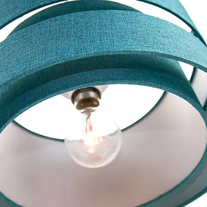 Contemporary Quality Teal Linen Fabric Triple Tier Ceiling Pendant Light Shade