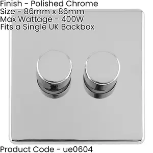 2 PACK 2 Gang Dimmer Switch 2 Way LED SCREWLESS POLISHED CHROME Light Dimming